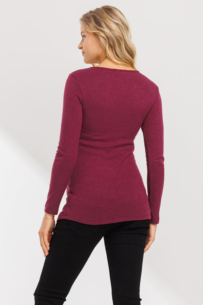 Burgundy Twist Front V-Neck Maternity Top