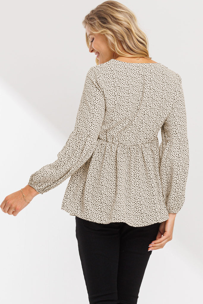 Taupe Bishop Sleeve Empire Waist Maternity Top