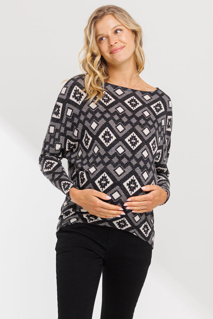 Black Dolman Sleeve Rib Knit Maternity Top