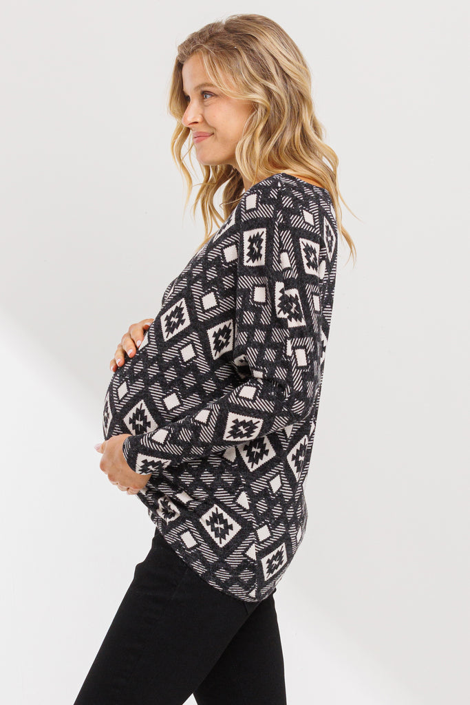 Black Dolman Sleeve Rib Knit Maternity Top