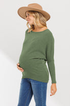 Olive Rib Knit Boat Neck Dropped Shoulder Long Sleeve Maternity Top
