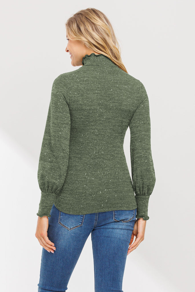 Olive Turtle Neck Long Sleeve Sequin Maternity Top