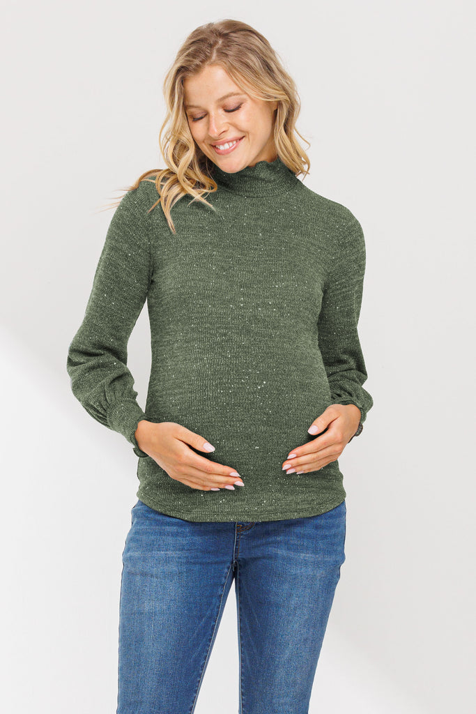 Olive Turtle Neck Long Sleeve Sequin Maternity Top