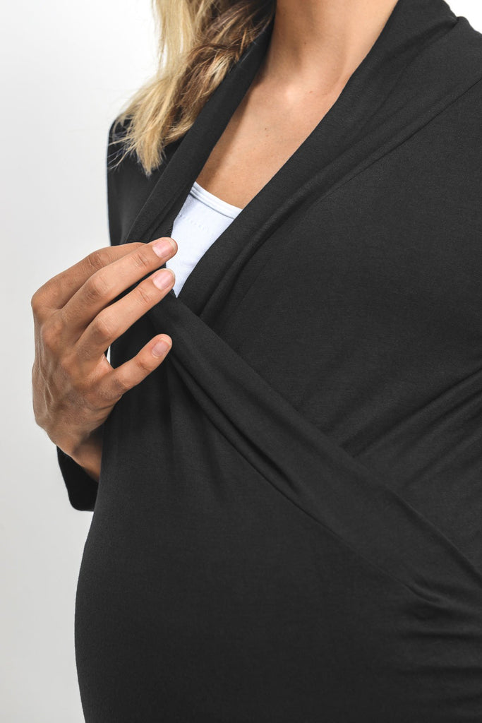 Black Surplice Long Sleeve Maternity & Nursing Top