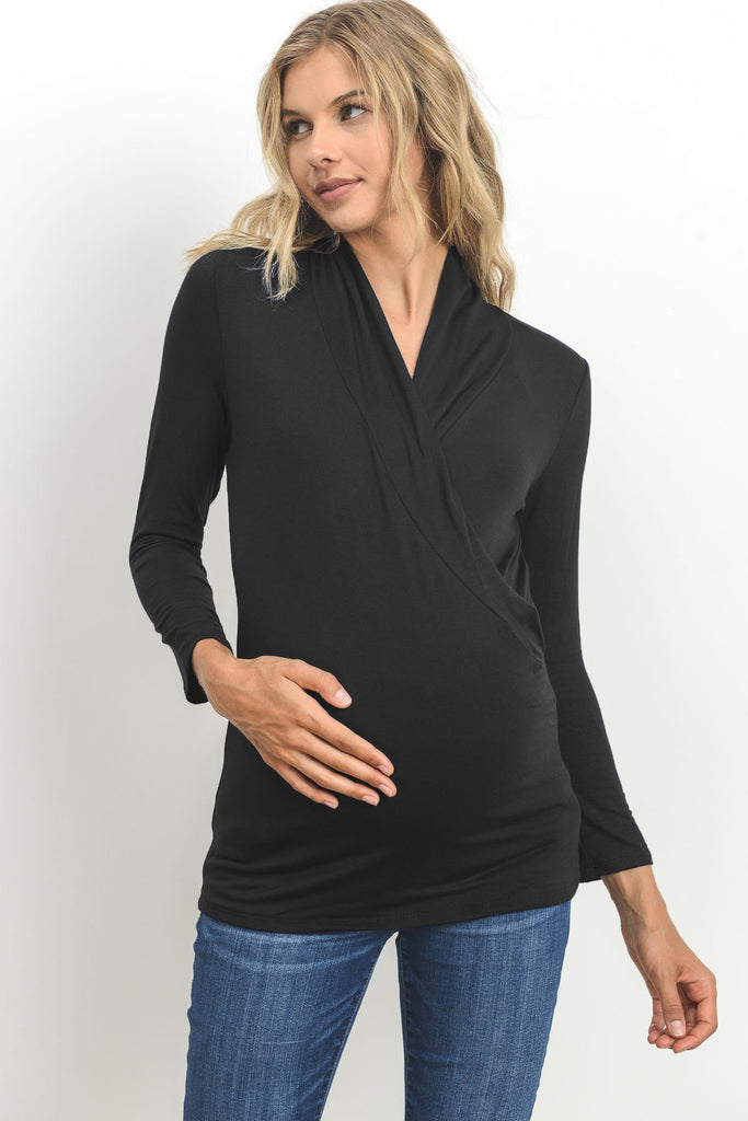 Black Surplice Long Sleeve Maternity & Nursing Top