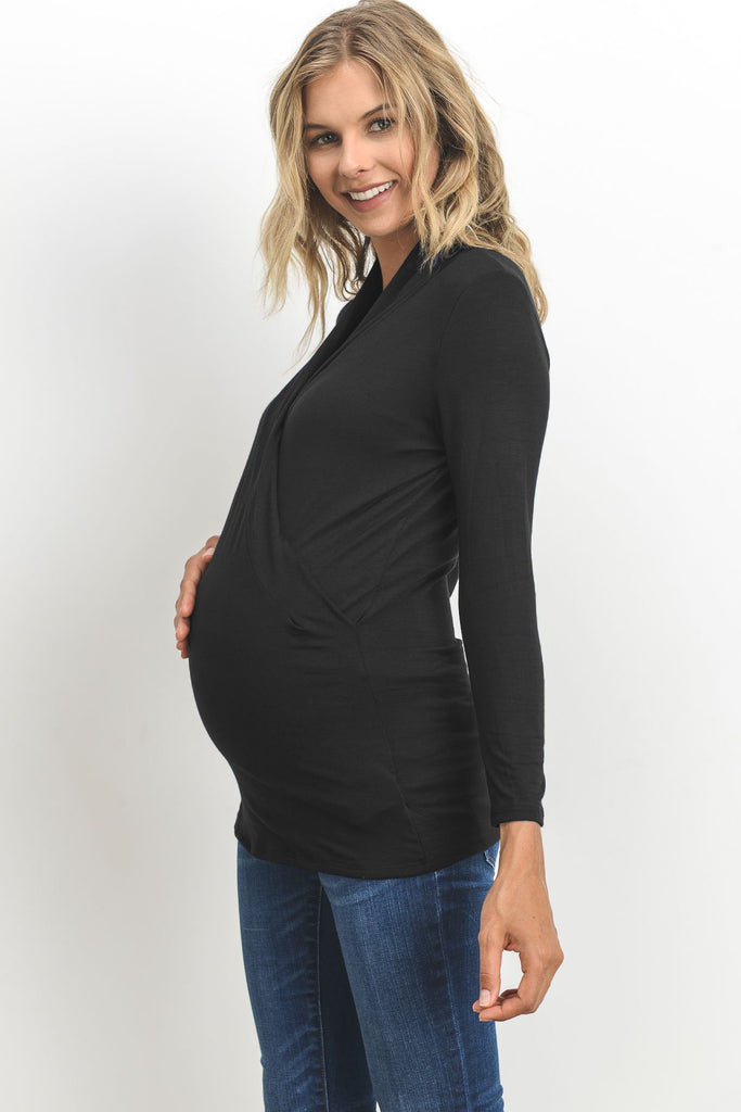 Black Surplice Long Sleeve Maternity & Nursing Top