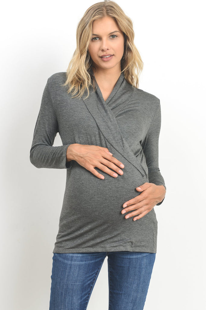 Charcoal Surplice Long Sleeve Maternity & Nursing Top