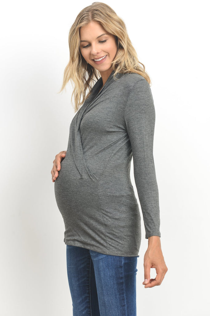 Charcoal Surplice Long Sleeve Maternity & Nursing Top