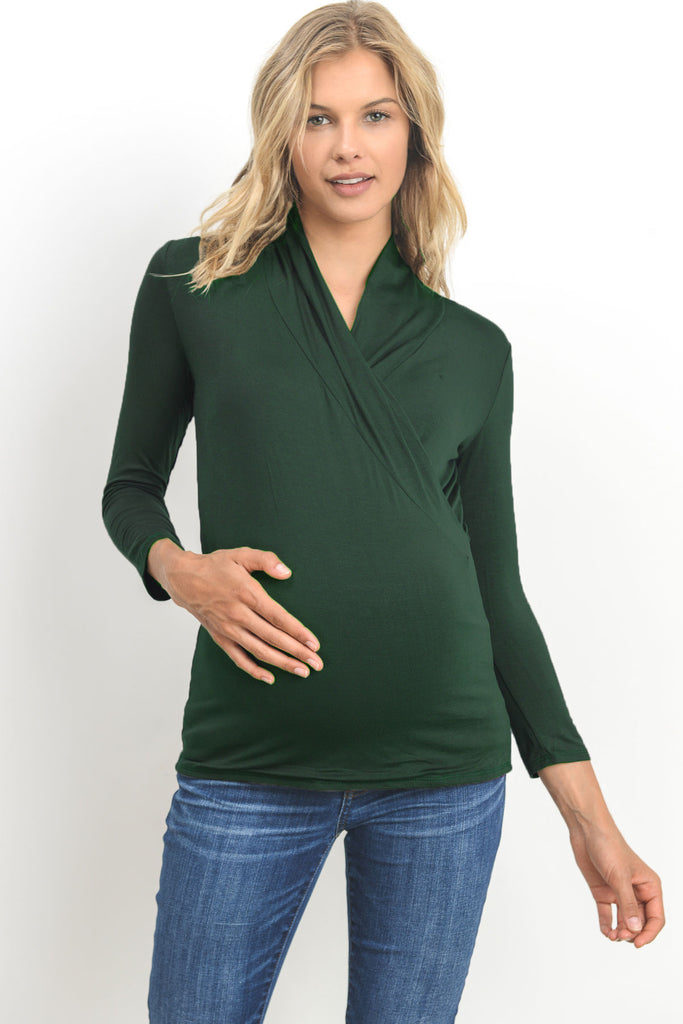 Green Surplice Long Sleeve Maternity & Nursing Top
