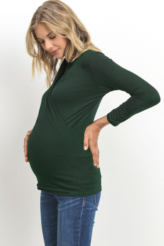 Green Surplice Long Sleeve Maternity & Nursing Top