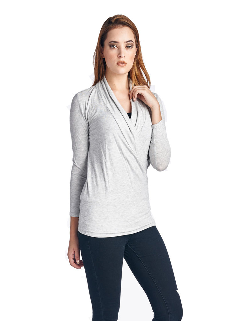 Heather Grey Surplice Long Sleeve Maternity & Nursing Top