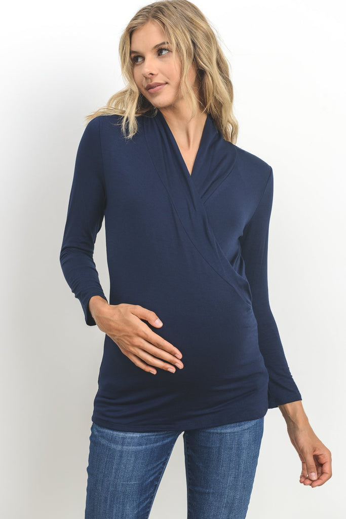 Navy Surplice Long Sleeve Maternity & Nursing Top