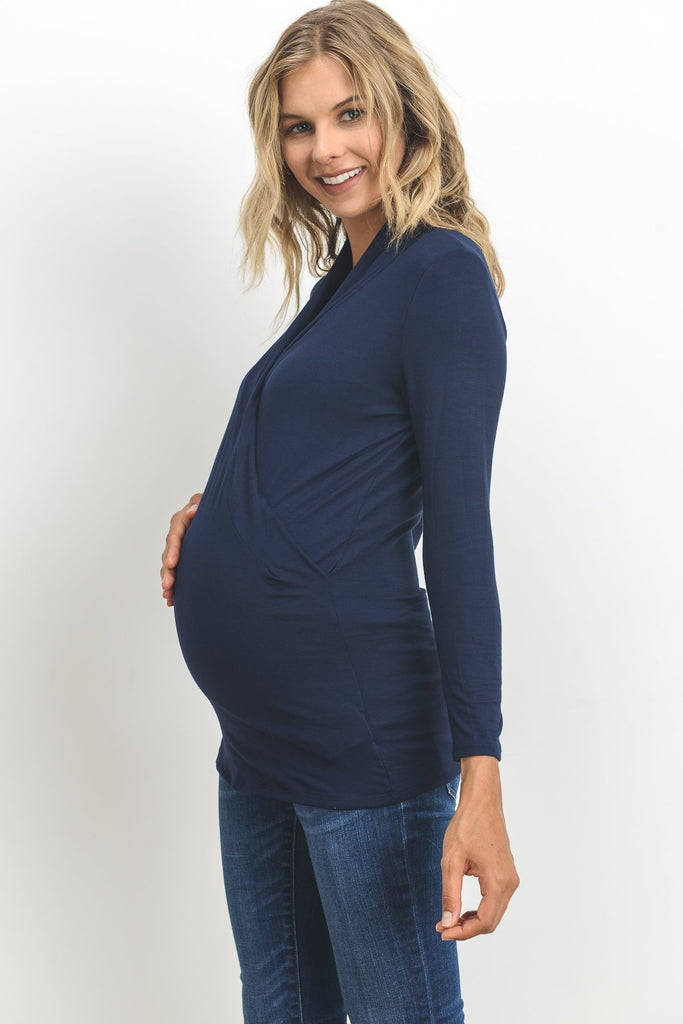 Navy Surplice Long Sleeve Maternity & Nursing Top