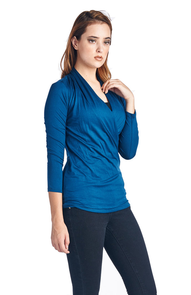 Teal Surplice Long Sleeve Maternity & Nursing Top