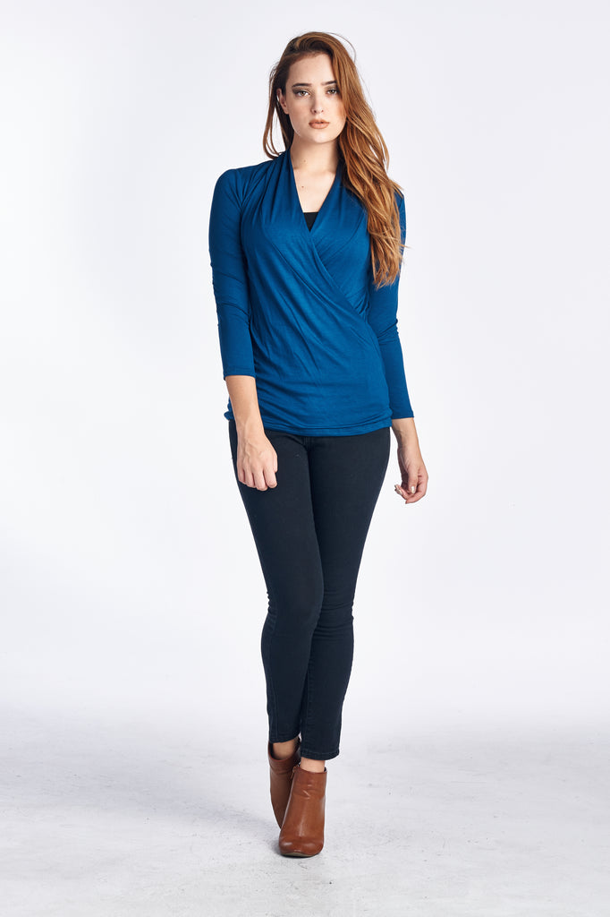 Teal Surplice Long Sleeve Maternity & Nursing Top