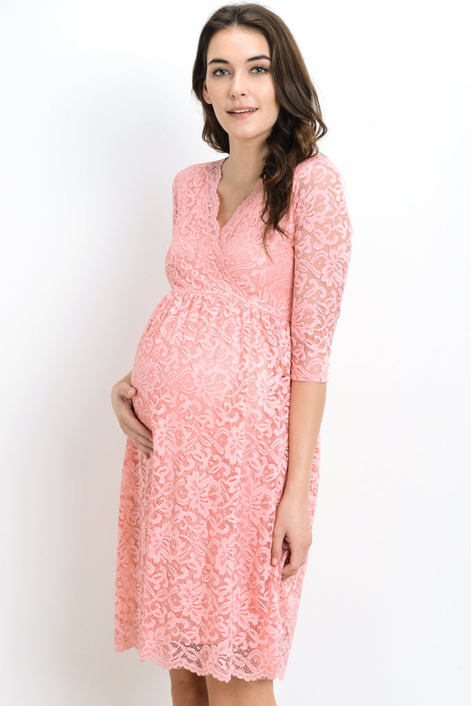 Old Pink Floral Maternity/Nursing Wrap-Front Dress