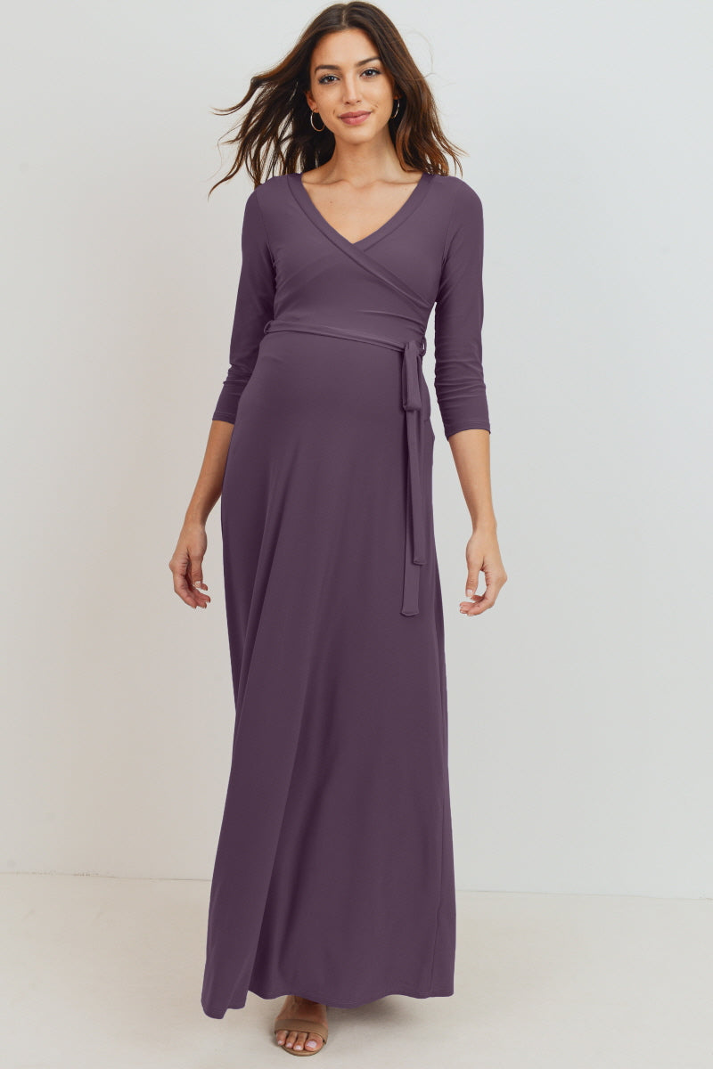 Tie Front Maternity/Nursing Wrap Maxi Dress Berry / Small Tie Front Maternity/Nursing Wrap Maxi Dress Berry / Small