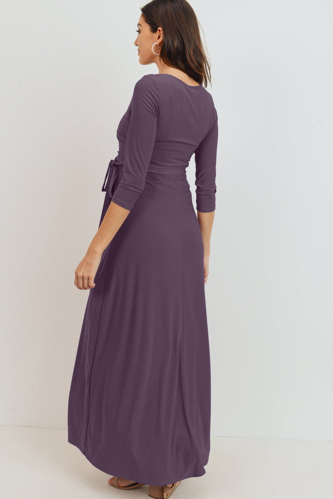 Berry Tie Front Maternity/Nursing Wrap Maxi Dress