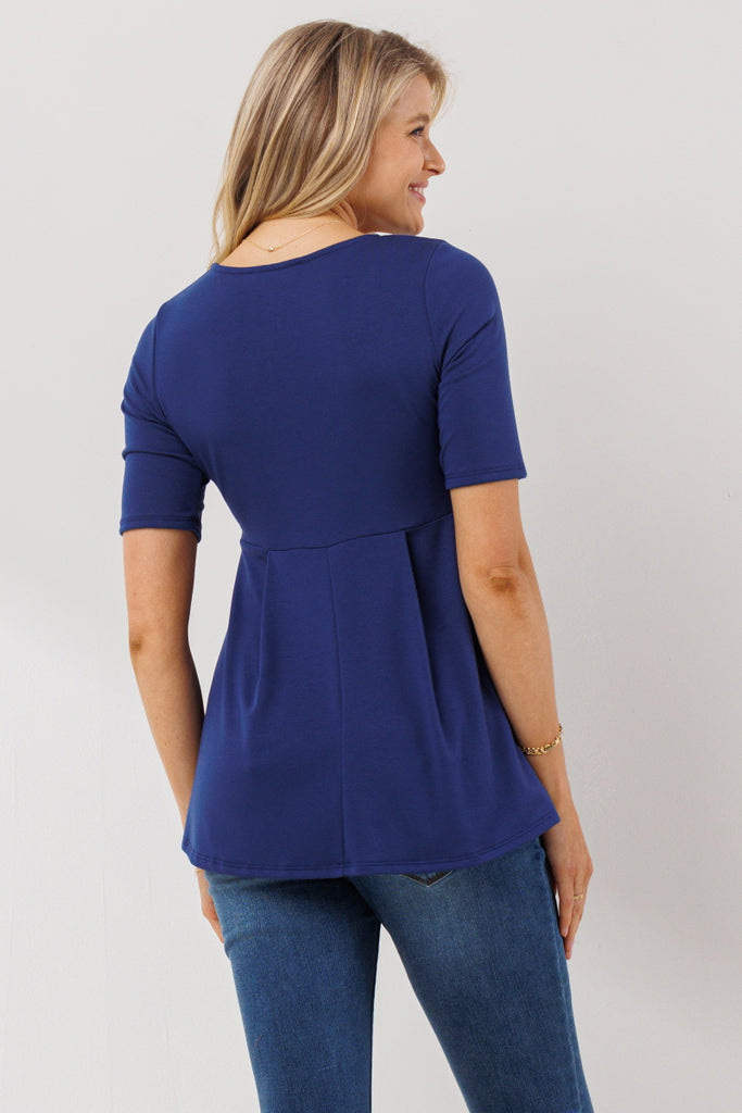 Light Navy Solid Front Pleat Peplum Maternity Top