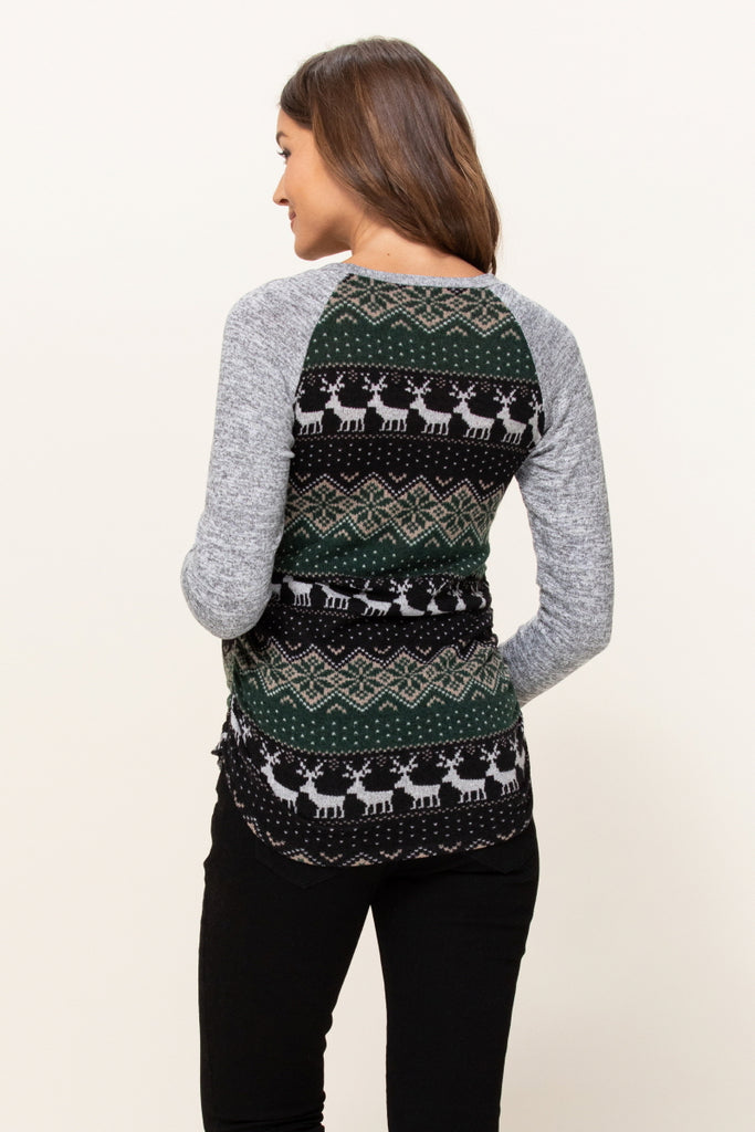 Green/Grey Color Block Sweater Knit Maternity Top