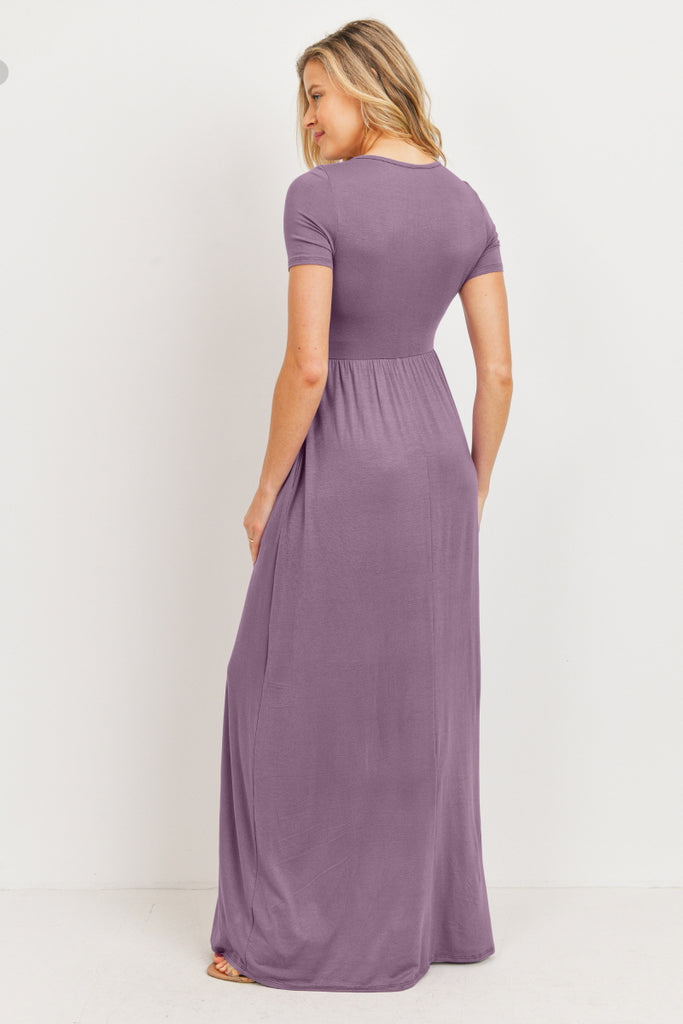 Dusty Lilac Surplice Short Sleeve Maternity Maxi Dress