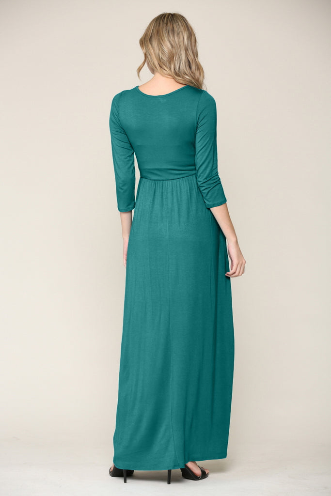 Teal 3/4 Sleeve Surplice Maternity/Nursing Maxi Dress 