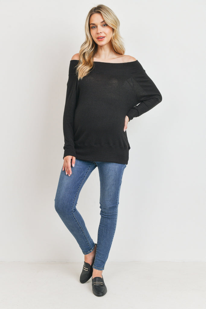 Black Rayon Rich Hacci Brushed Maternity Tunic