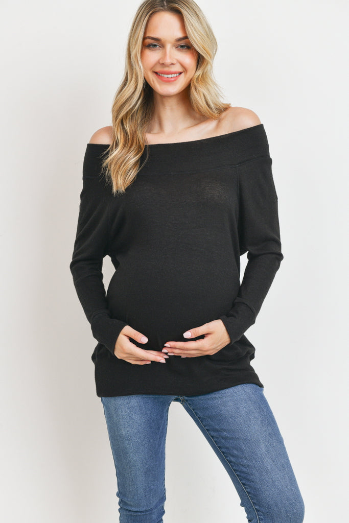 Black Rayon Rich Hacci Brushed Maternity Tunic