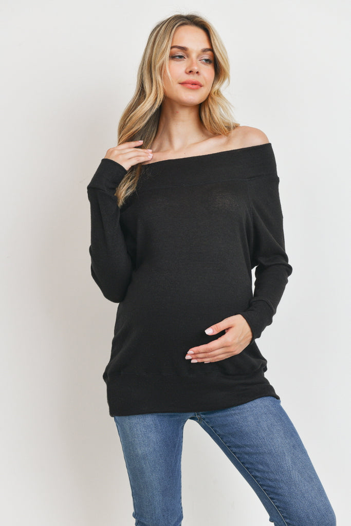 Black Rayon Rich Hacci Brushed Maternity Tunic