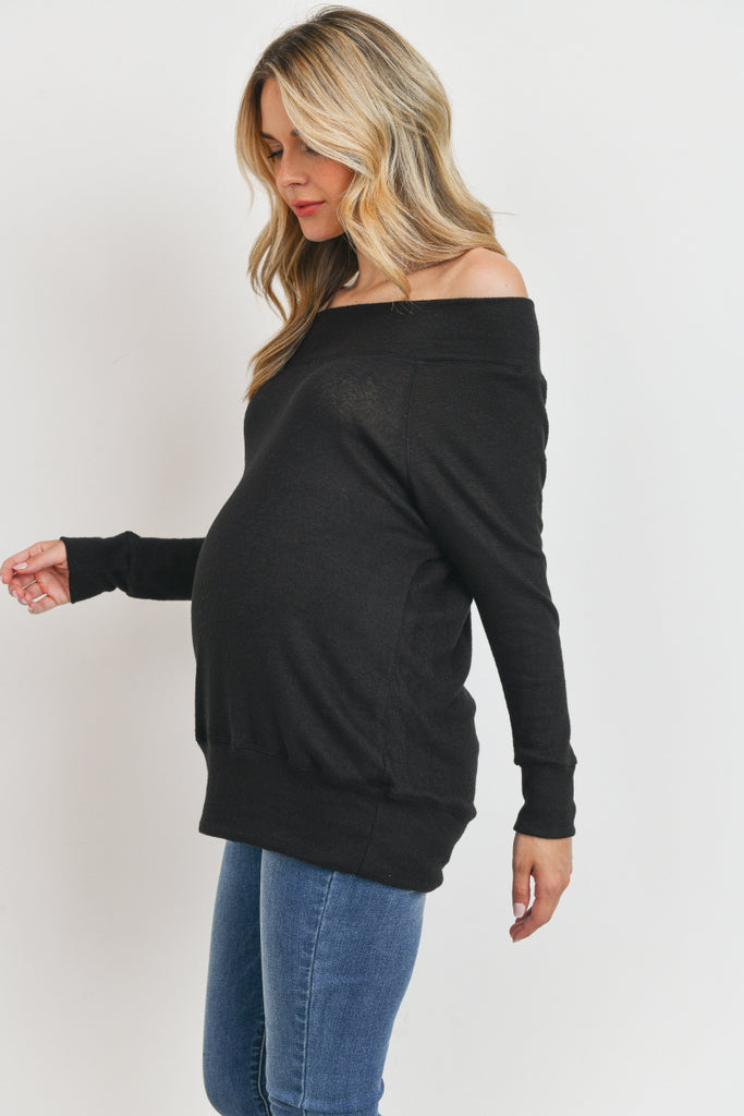 Black Rayon Rich Hacci Brushed Maternity Tunic