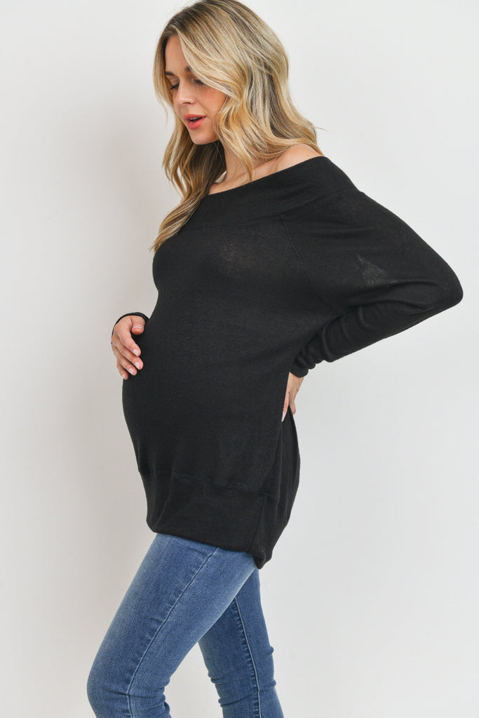 Black Rayon Rich Hacci Brushed Maternity Tunic