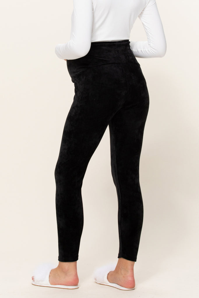 Black Super Soft Stretch Velour Maternity Leggings