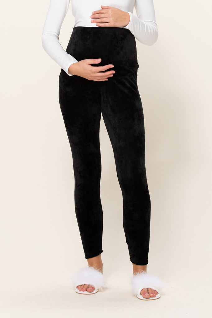 Black Super Soft Stretch Velour Maternity Leggings