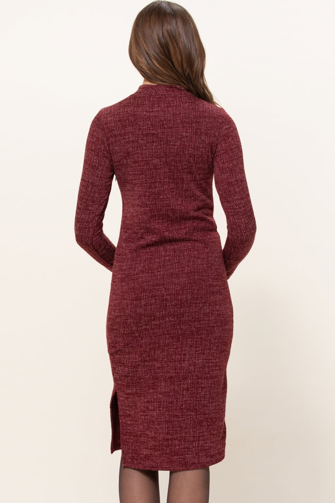 Burgundy Textured Sweater Knit Side Slit Maternity Bodycon Dress
