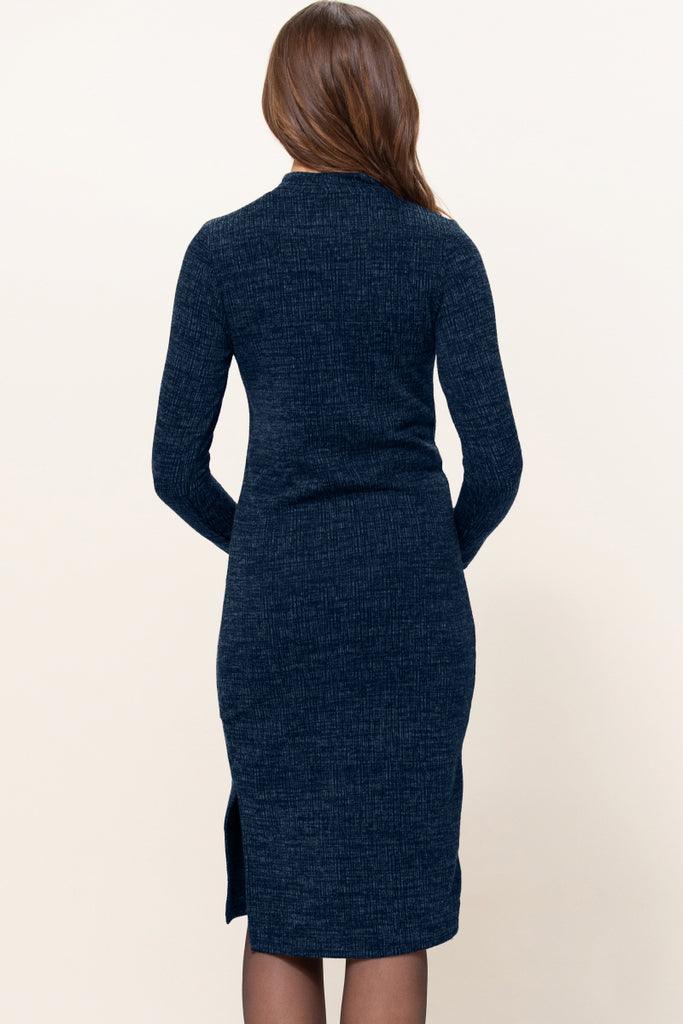 Navy Textured Sweater Knit Side Slit Maternity Bodycon Dress