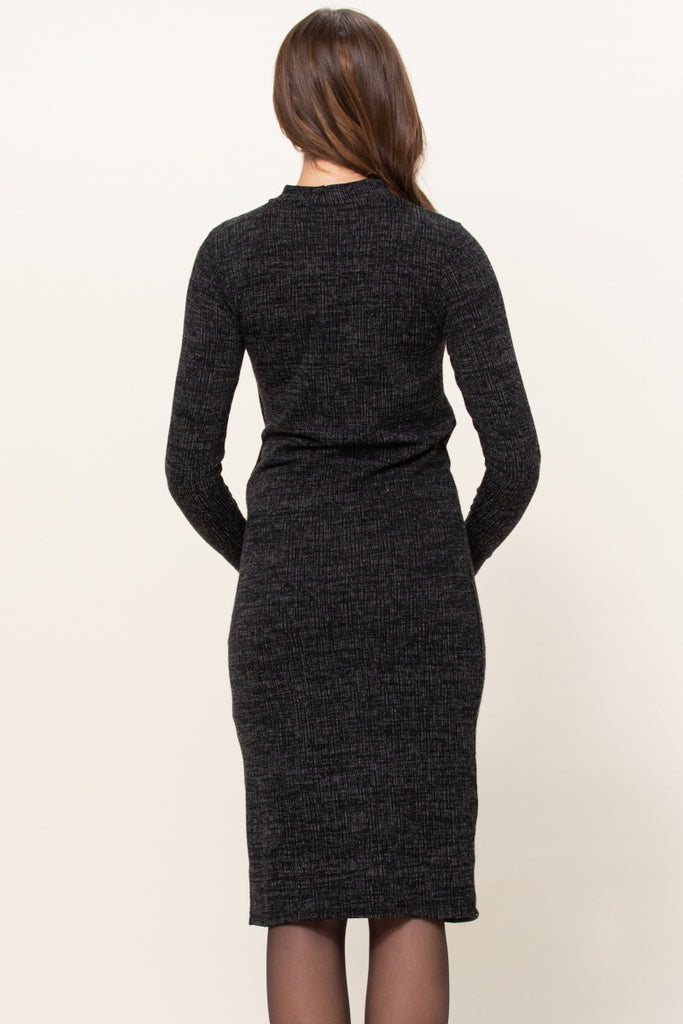 Black Textured Sweater Knit Side Slit Maternity Bodycon Dress