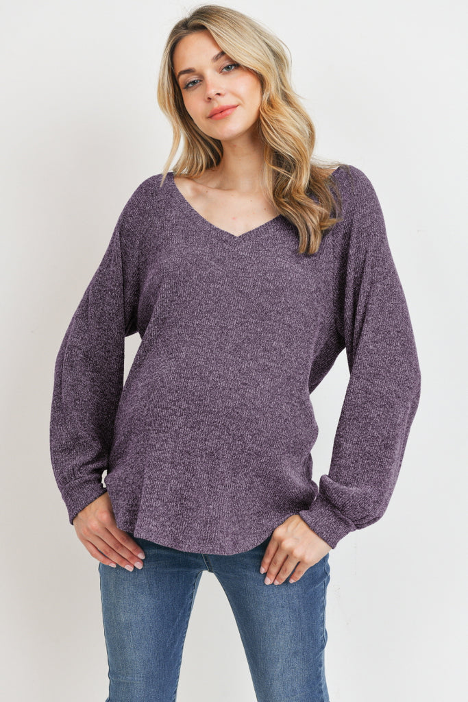 Purple Mir Rib V-Neck Boyfriend Maternity Shirts