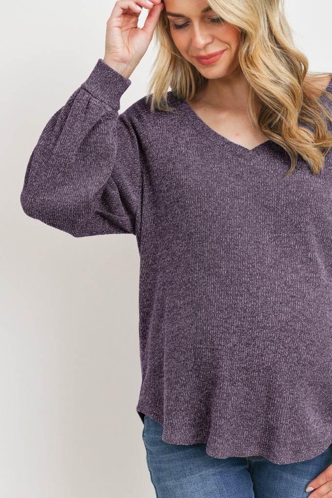 Purple Mir Rib V-Neck Boyfriend Maternity Shirts