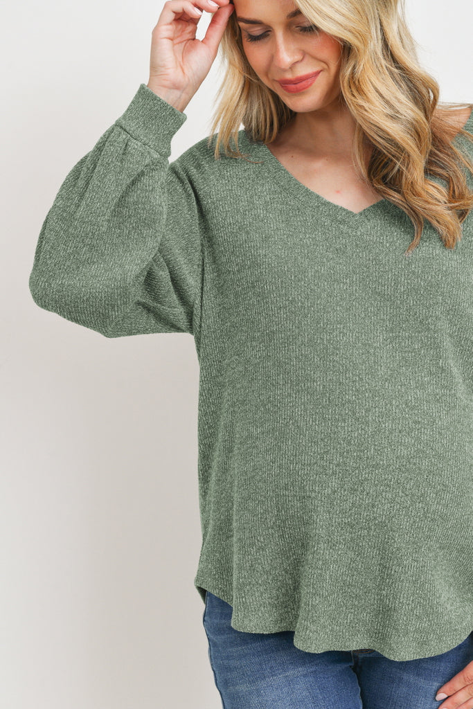 Sage Mir Rib V-Neck Boyfriend Maternity Shirts