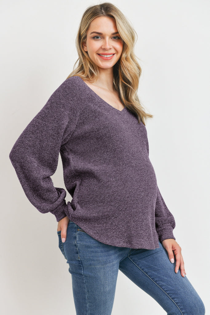 Purple Mir Rib V-Neck Boyfriend Maternity Shirts