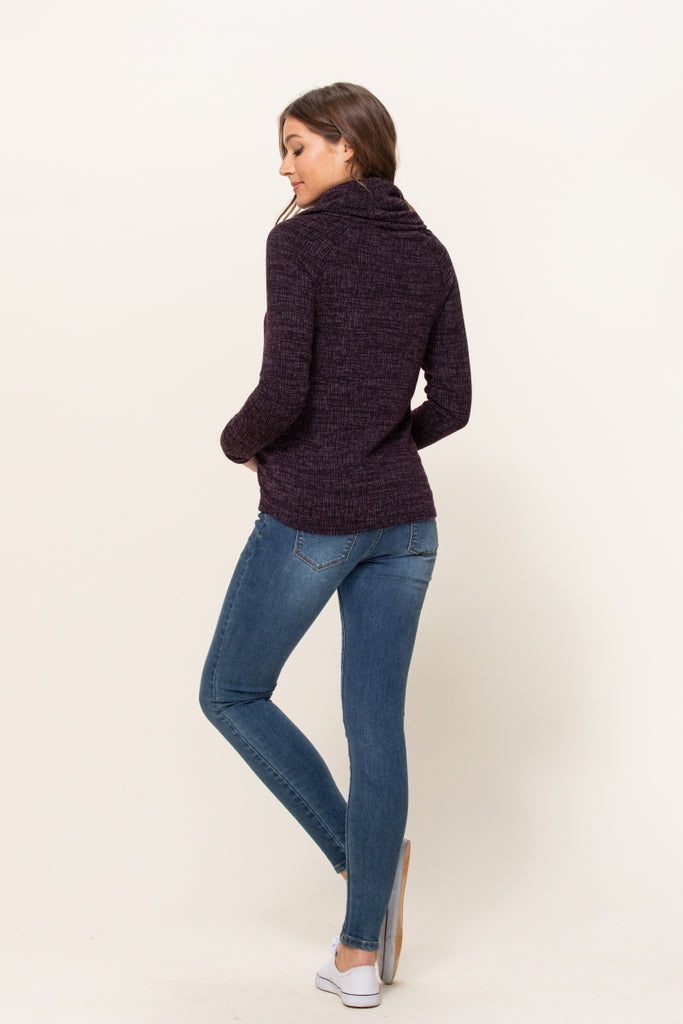Purple Cowl Neck Sweater Knit Maternity Top