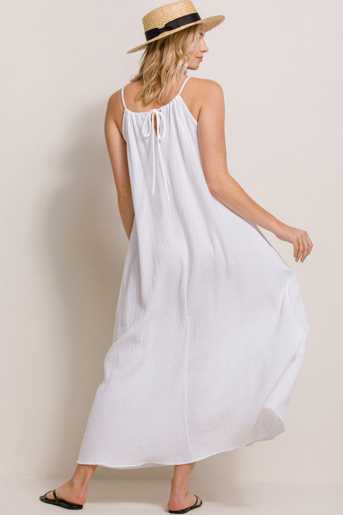 White Tunnel Strap Pocket Maternity Maxi Dress