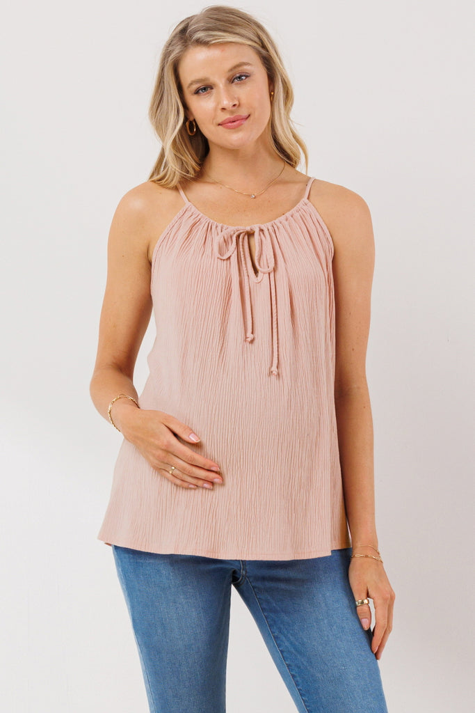 Peach Spaghetti Strap Tunneled Maternity Tank Top