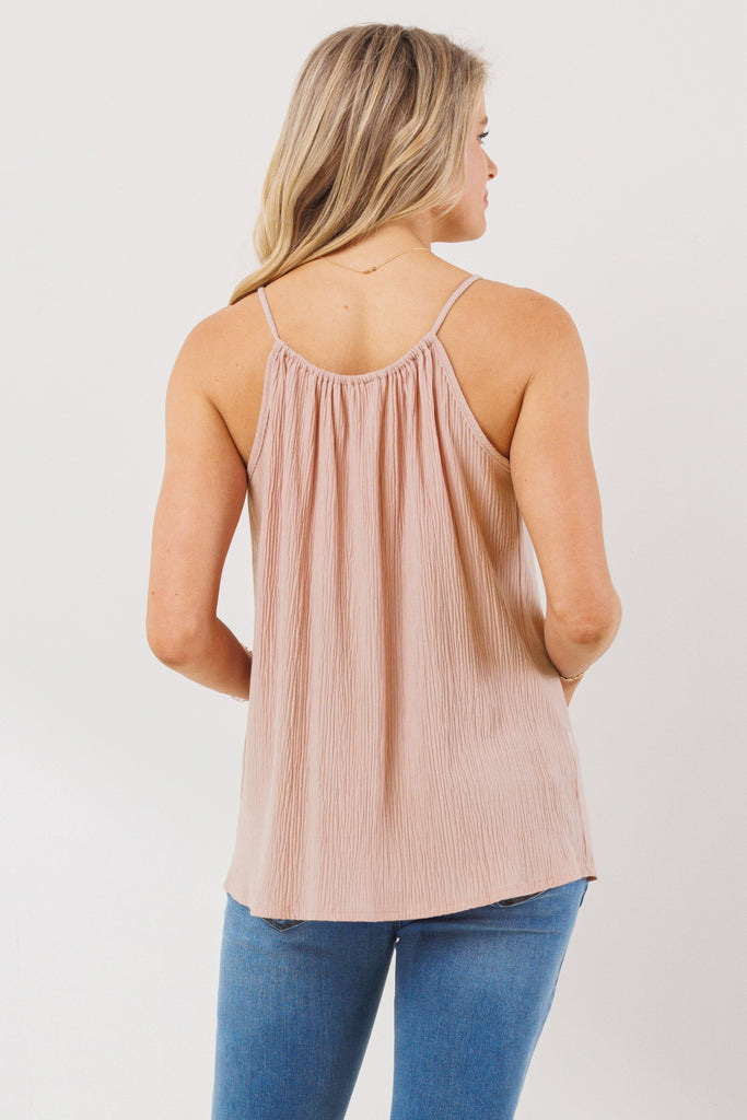 Peach Spaghetti Strap Tunneled Maternity Tank Top