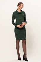 Green Cowl Neck Long Sleeve Maternity Sweater Dress