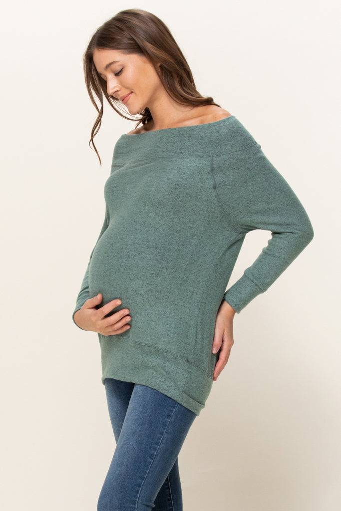 Dusty Green Rayon Rich Hacci Brushed Maternity Tunic