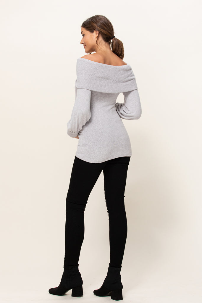 Heather Grey Cashmere Like Sweater Knit Off Shoulder Top