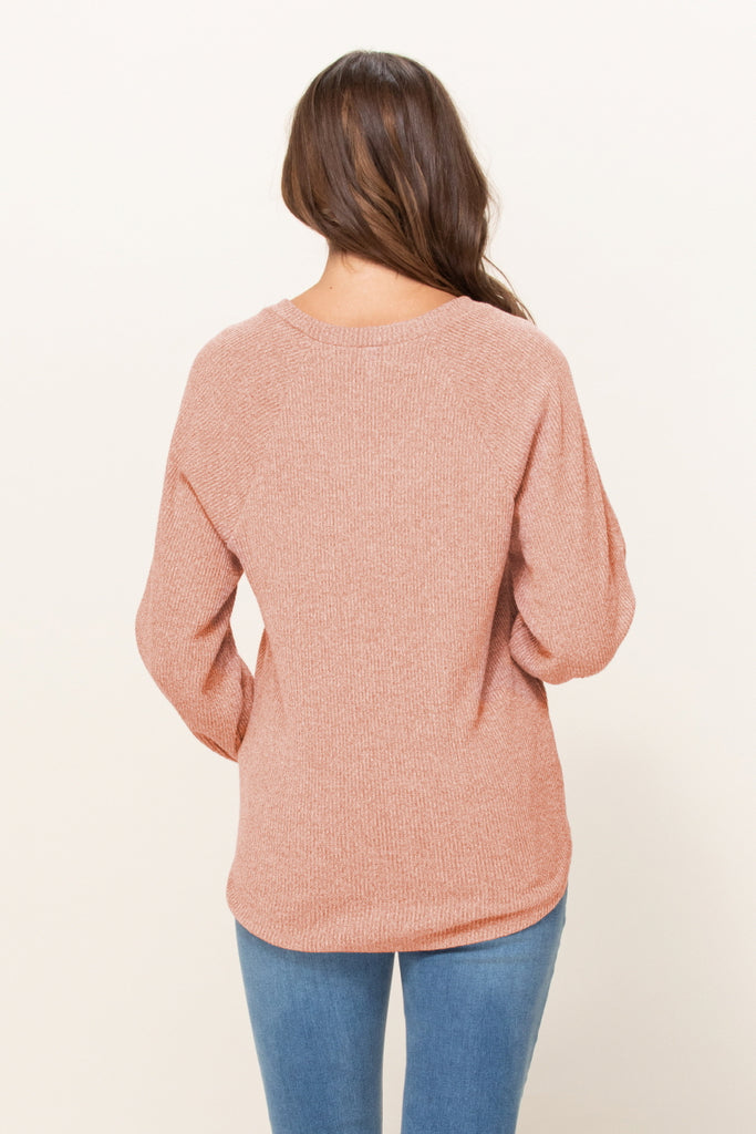 Dusty Pink Mir Rib V-Neck Boyfriend Maternity Shirts