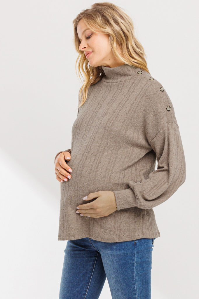Mocha Turtle Neck Maternity Sweater Knit Top
