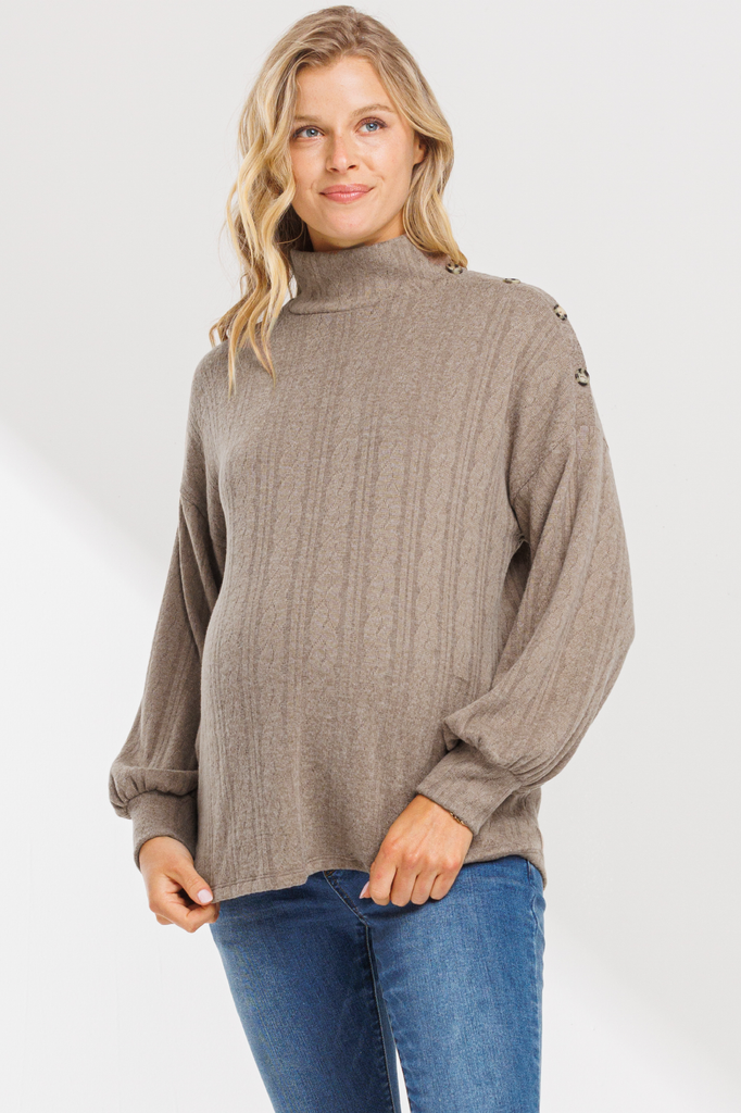 Mocha Turtle Neck Maternity Sweater Knit Top